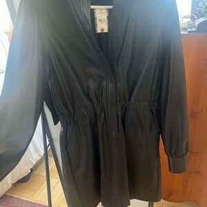 Express Black Button-Up Faux Leather Dress